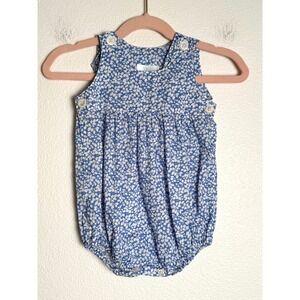 Friki Bubble Romper 0 Blue White Floral Cotton Spanish Baby One Piece Romper